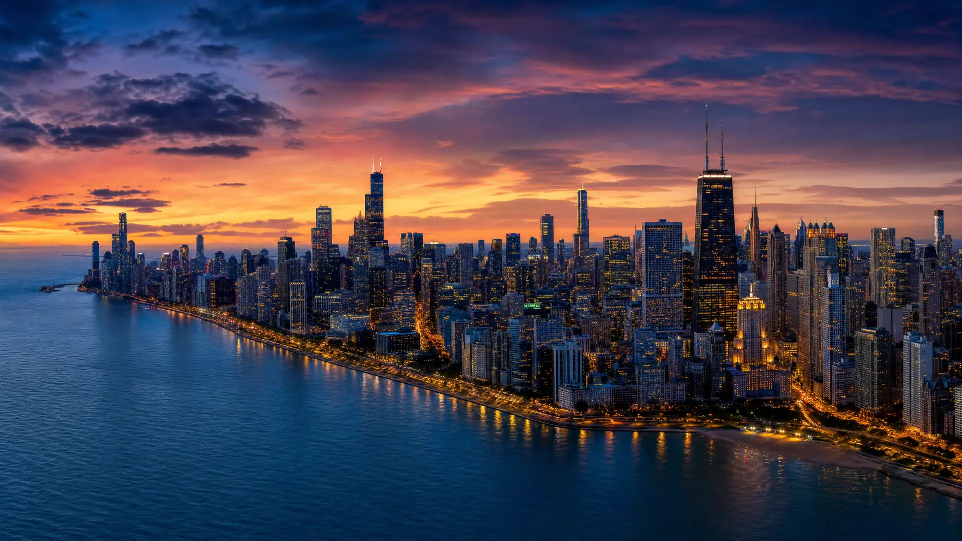 Chicago skyline at golden hour